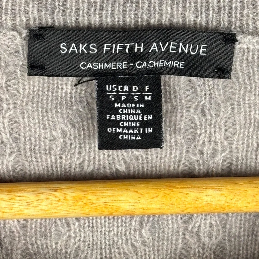 Saks Fifth Ave. Women 100% Cashmere Long Sleeve Sweater Sz XS Taupe Ribbed Soft‎
